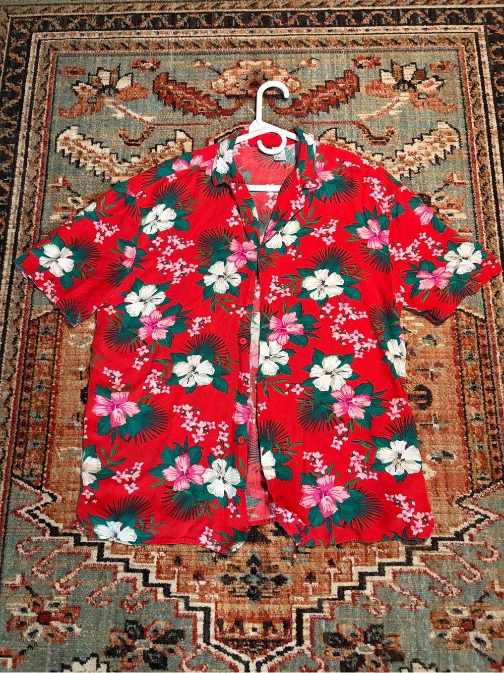 Divided Red Tropical Floral Button-Up Shirt